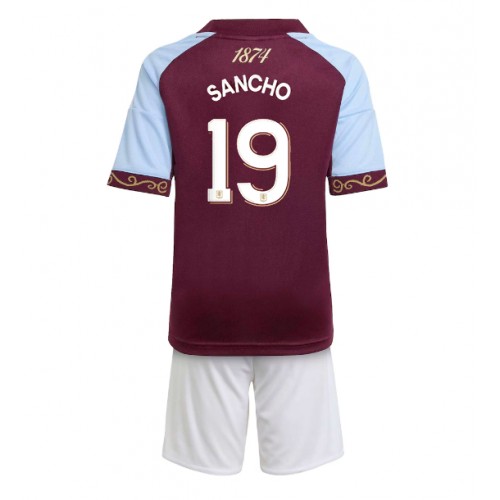 Stroje piłkarskie Aston Villa Jadon Sancho #19 Koszulka Podstawowej dla dzieci 2025-26 Krótki Rękaw (+ szorty)